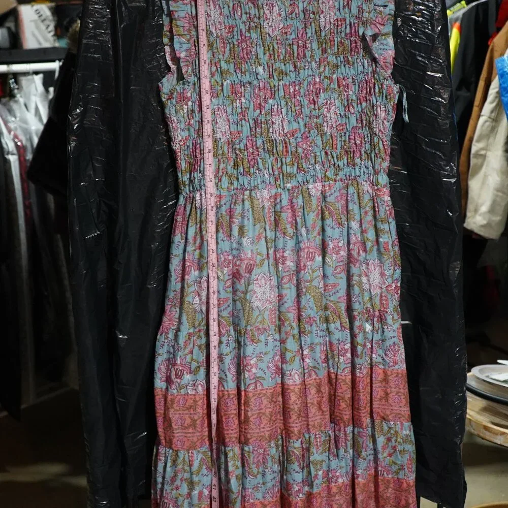 Calypso St. Barth NWT Blue Floral Print Smocked Tiered Maxi Dress XL/TG - Picture 7 of 8